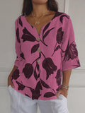 Printed V-Neck Tunic Top Pink / S