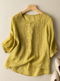 Casual Cotton Loose Embroidery Shirt Yellow / S