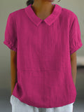 Solid Color Cotton And Linen Top Fuchsia / S