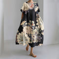 Japanese-Style Elegant Floral Print Linen Blend Maxi Dress