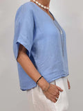 Women’s Solid Color V-Neck Short-Sleeved Casual Blouse