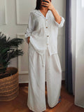 Women Hem Drawstring Linen Two-Piece Set