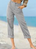 Women’s Solid Color Fashion Loose High Waist Casual Cotton Linen Trousers Light Grey / S