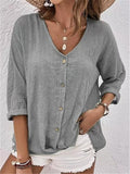 Casual V-Neck Pullover Short-Sleeved Blouse Grey / S