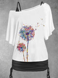 Women's Artistic Dandelion Print Casual Two-Piece Top