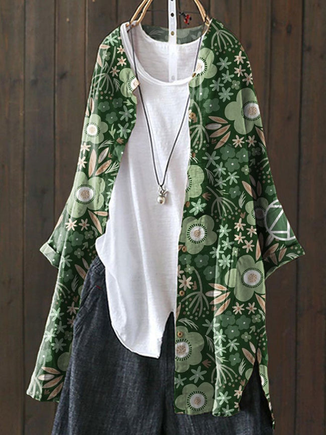 Women’s Flower Print Loose Casual Top Jacket Multicolor / S