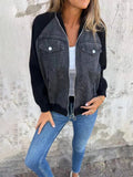 Women’s Denim Patchwork Casual Jacket Black / S