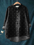 Polka Dot Pattern Printed Women’s Casual Cotton And Linen Shirt Black / S