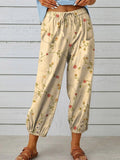 Women’s Retro Elegant Floral Art Printed Cotton And Linen Casual Pants Multicolor / S