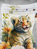 Women's Tiger Butterfly And Flower Fall Art Print Off Shoulder Foldover Cinched Top