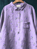 Petite Lilac Tulip Floral Pattern Printed Women’s Casual Cotton And Linen Shirt