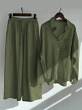 Women’s Solid Color Loose Elegant High Waist Casual Cotton And Linen Suit Dark Green / S