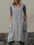 Fashion Loose Linen Long Dress Grey / S