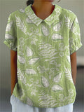 Green Spring Meadows Pattern Printed Women’s Casual Cotton And Linen Shirt / S