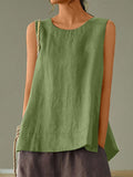 Women’s Solid Color Loose Elegant Casual Sleeveless Tank Top Green / S