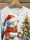 Cute Christmas Bear Christmas Tree Art Design Print Casual Sweatshirt