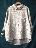 Watercolor Bough Summer Pattern Printed Women’s Casual Cotton And Linen Shirt Beige / S