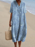 Summer Blue Sea Shell Pattern Printed Women’s Flowy Dress / S