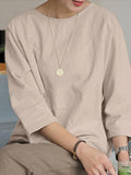 Women’s Solid Color Loose Elegant Casual Cotton And Linen T-Shirt