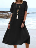 Women’s Solid Color Loose Elegant Casual Cotton And Linen Dress