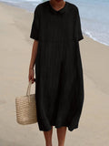 Women’s Pocket Linen Dress（Convertible Dress With Front And Back Option） Black / S