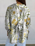 Fresh Yellow Flowers Print Women’s Casual Linen V-Neck Shirt