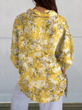 Women’s Yellow Silhouette Floral Print Casual Linen V-Neck Shirt