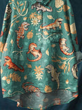 Vintage Lovely Geckos Art Print Casual Cotton And Linen Shirt