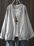 Women’s Retro Style Cotton Yarn Solid Color Jacket Gray / Onesize