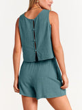 Women’s Solid Color Loose Elegant Casual Cotton And Linen Sleeveless Suit