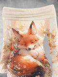 Women's Fox And Flowers Art Print Off Shoulder Foldover Cinched Top