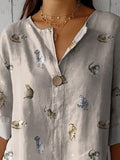 Lovely Petite Cats Pattern Printed Women’s Casual Cotton Linen Shirt