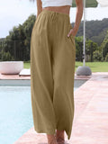 Women’s Solid Color Loose Elegant Casual Simple Cotton And Linen Pants Dark Yellow / S