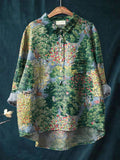 Women’s Vintage Lovely Woodland Animals Art Print Casual Cotton And Linen Shirt Multicolor / S