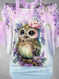 Women's Wisteria Owl Art Design Two Piece Suit Top