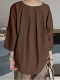 Women’s Solid Color Loose Elegant Casual Cotton And Linen T-Shirt