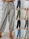 High-Waisted Buttoned Cotton And Linen Pants Cropped