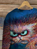 Cat Multicolor Art Print Casual  Sweatshirt