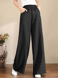 Women’s Solid Color Loose Elegant Casual Simple Cotton And Linen Pants Black / S