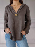 Women’s Cotton Linen Hooded Top Brown / S