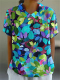 Summer Forest Art Printed Women’s Casual Cotton And Linen Shirt Multicolor / S