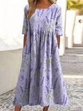 Women’s Lovely Lavender Art Print Pocket Cotton Dress Purple / S