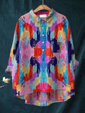 Women’s Abstract Art Print Casual Cotton And Linen Shirt Multicolor / S