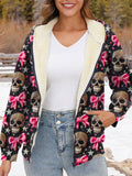 Skull Halloween Art Print Waffle Plush Thick Long-Sleeved Hooded Coat