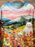 Christmas Gift  Imitation Wool Felt Texture Cat Art Print Knit Pullover Sweater