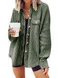 Women’s Fall Casual Lapel Neck Patchwork Irregular Shirt Jacket Green / S