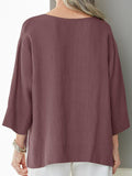 Women’s Solid Color Loose Elegant Casual Cotton And Linen T-Shirt