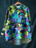 Summer Forest Art Printed Women’s Casual Cotton And Linen Shirt Multicolor / S