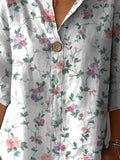 Spring Floral And Vine Pattern Printed Women’s Casual Cotton Linen Shirt