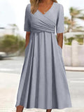 Short Sleeve Crossover Dress Grey / S